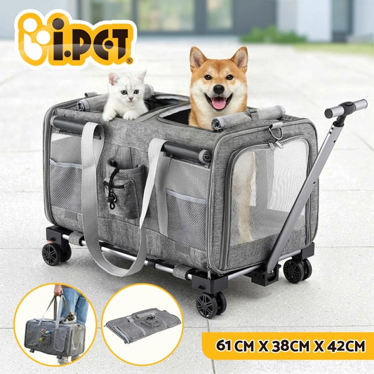i.Pet Pet Stroller Foldable Swivel Wheels Cat Dog Carrier Grey