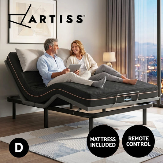 Artiss DOUBLE Adjustable Bed Frame with Giselle Cooling Gel-Infused Mattress
