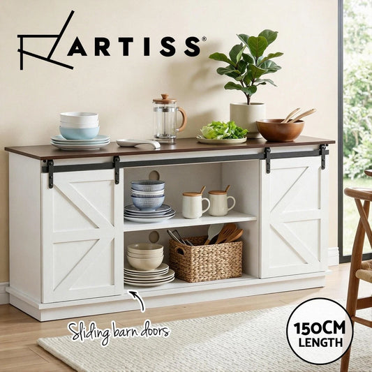 Artiss Buffet Sideboard Storage Cabinet Kitchen Cupboard Sliding Doors White