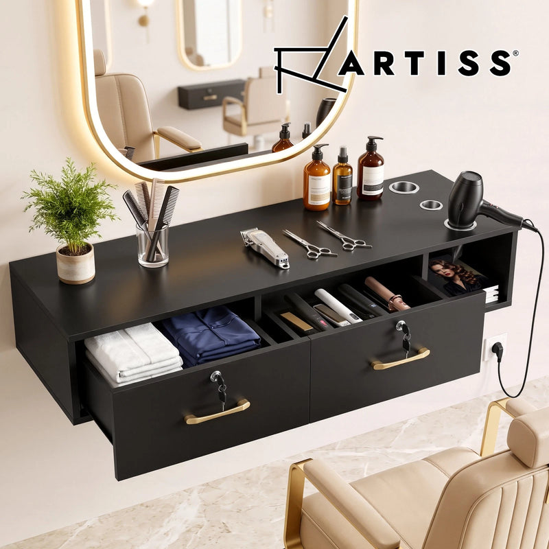 Artiss Wall Mounted Salon Station Cabinet Hair Styling Station Black