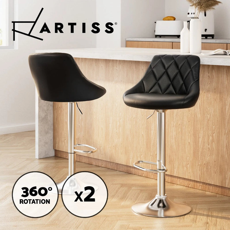 Artiss 2x Bar Stools Kitche Counter Stool Leather Swivel Gas Lift Chairs Black
