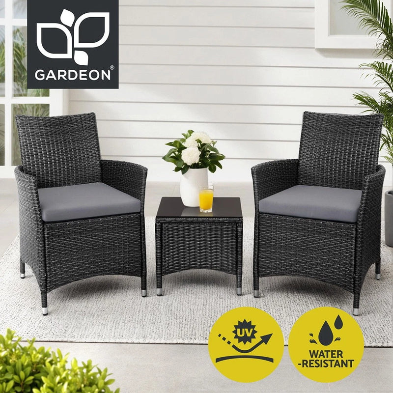 Gardeon Patio Furniture Outdoor Furniture Set Chair Table Garden Wicker Black