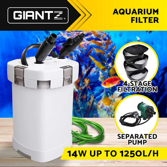 Giantz Aquarium Filter Fish Tank External Canister Water Pump Sponge 1250L/H