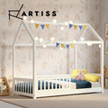 Artiss Bed Frame SINGLE Size Wooden Base Kids House Mattress Platform White ROCK