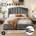 Artiss Bed Frame DOUBLE Size Gas Lift Mattress Base Storage Velvet Grey FION