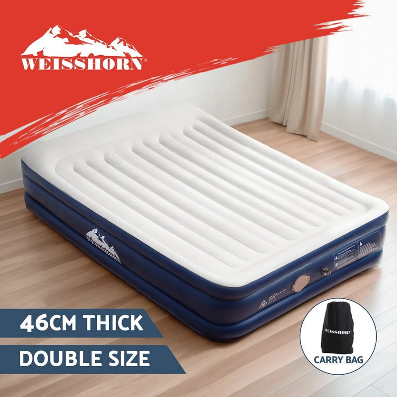 Weisshorn Air Mattress Inflatable Bed Built-in Pillow Pump DOUBLE Air bed 46cm