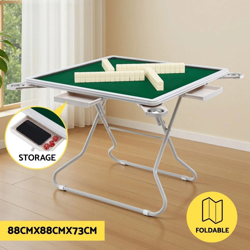 Folding Mahjong Table Game Table for Home with 4 Drawers and Cup Holders Green