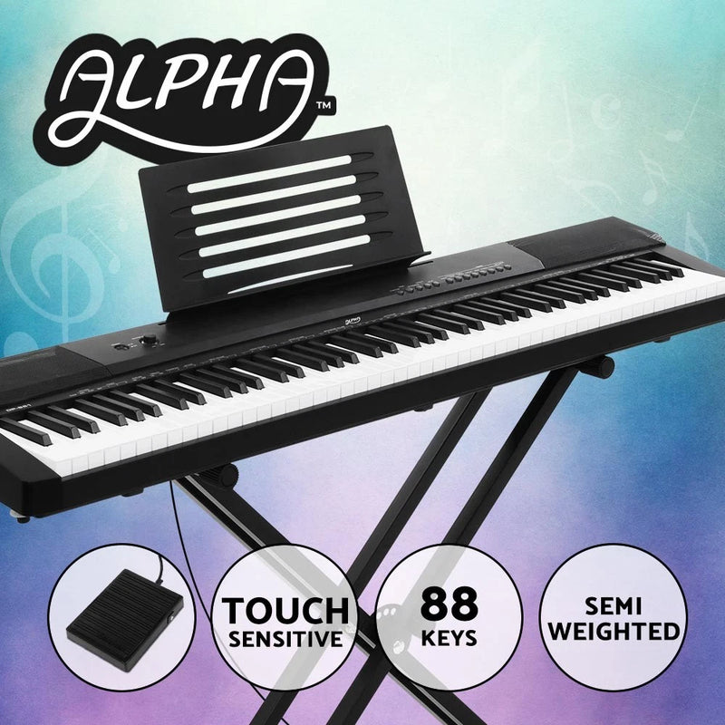 Alpha 88 Keys Digital Piano Keyboard Electronic Electric Keyboards + Stand