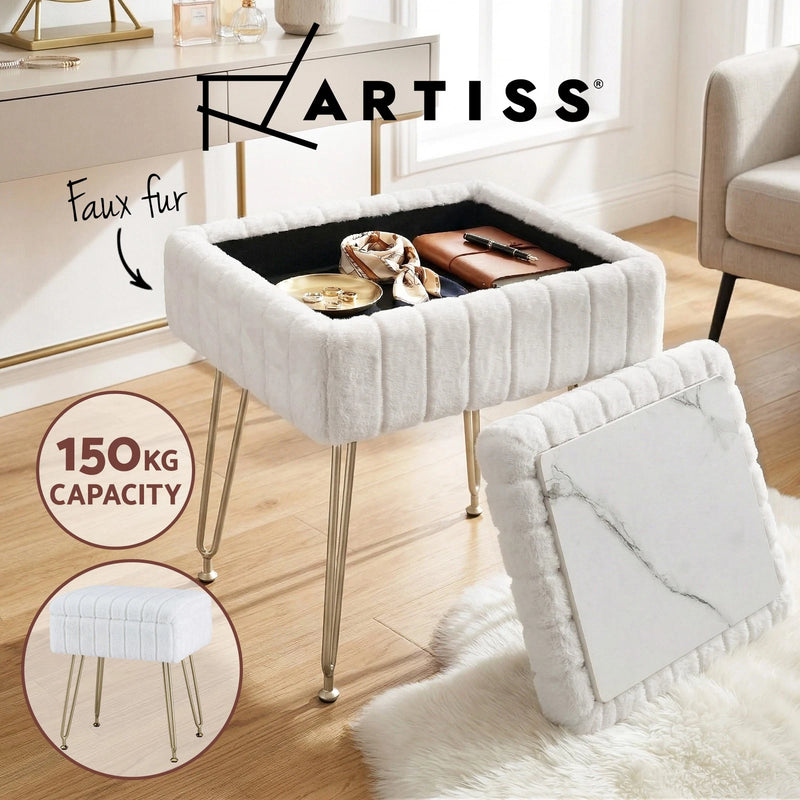 Artiss Storage Ottoman Vanity Rest Foot Stool Toy Box Flip Lid Table 41cm White