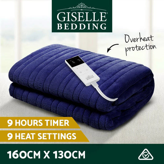 Giselle Electric Throw Rug Heated Blanket Fleece Washable Winter Warm Blue