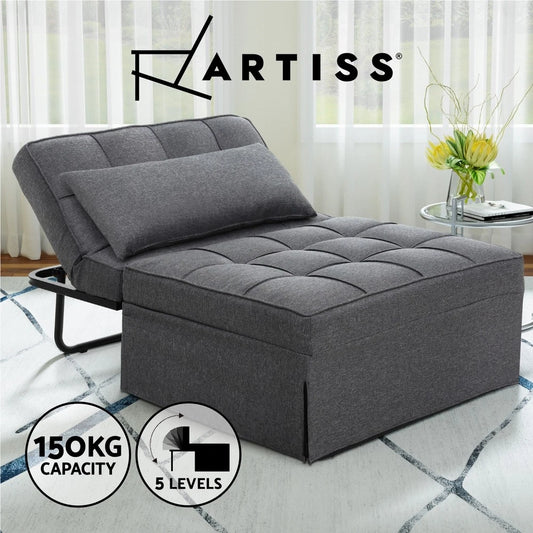 Artiss Sofa Bed Lounge Convertible Ottoman 1 Seater Couch Recliner Linen Grey