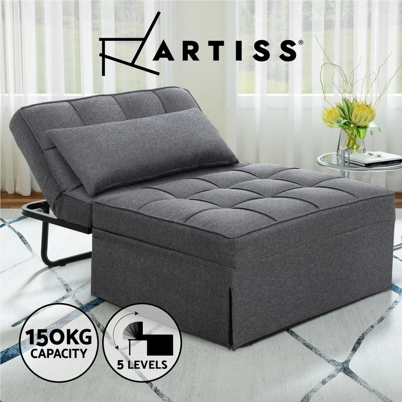 Artiss Sofa Bed Lounge Convertible Ottoman 1 Seater Couch Recliner Linen Grey