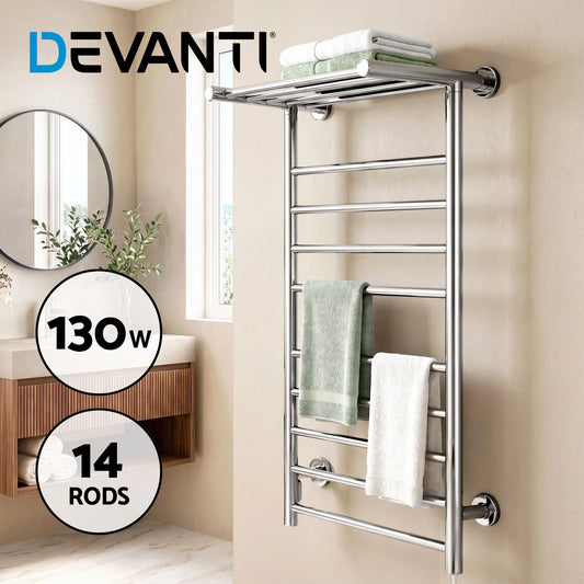 Devanti Heated Towel Rail Bathroom Electric Warmer Clothes Rack Stainless Steel