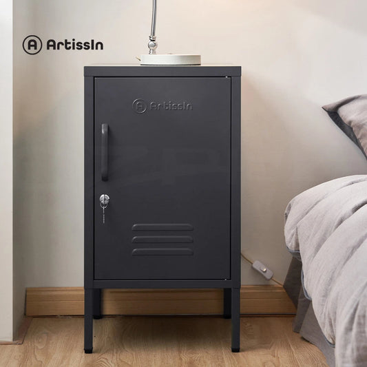 Artiss Bedside Table Side Table Metal Storage Cabinet Nightstand Black MINI