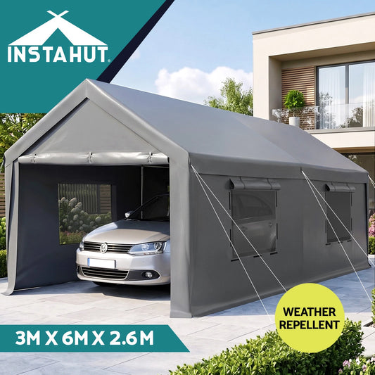 Instahut Carports Canopy Tent Portable Garage Outdoor Steel Shelter 3x6m Grey