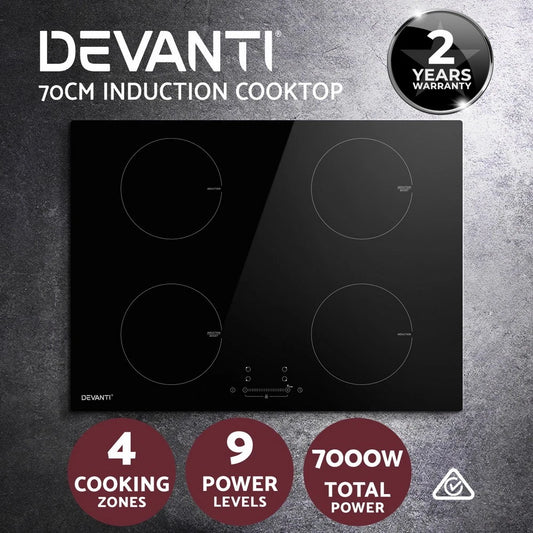 Devanti Electric Induction Cooktop 70cm Ceramic 4 Zones Stove Cook Top Hot Plate