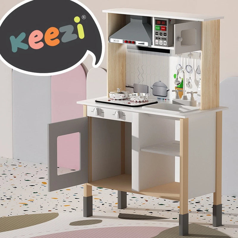 Keezi Kids Kitchen Set Pretend Play Wooden Toys Cooking Cookware Childrens Toy