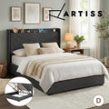 Artiss DOUBLE Gas Lift Bed Frame Charging Ports Storage Headboard Platform Grey