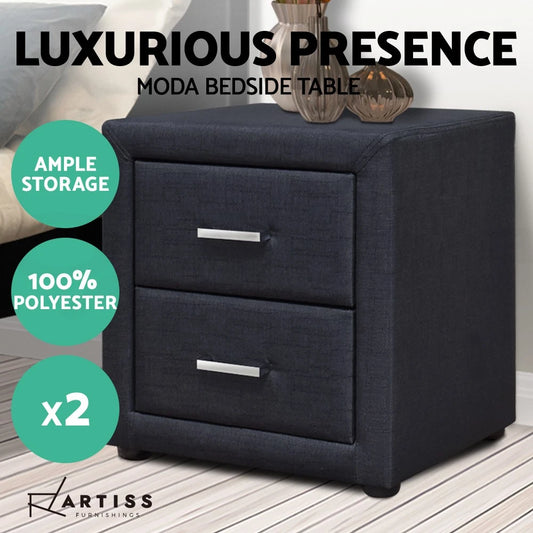 Artiss 2X Bedside Table Drawers Side Table Storage Nightstand Fabric Charcoal