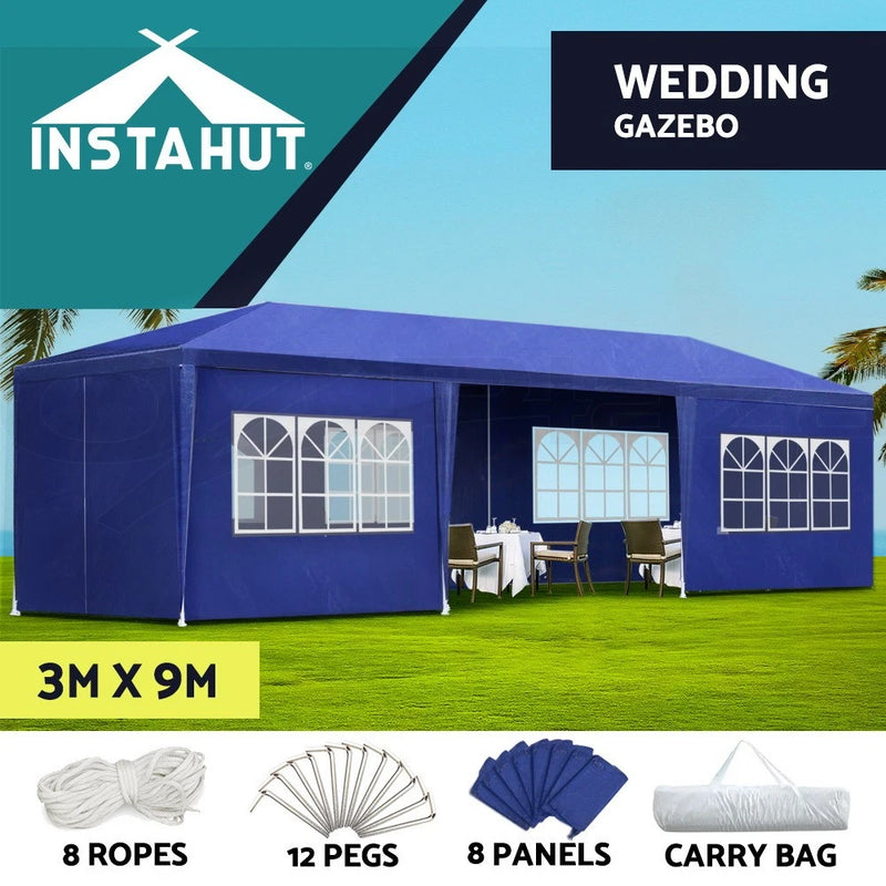 Instahut Gazebo Marquee 3x9 Wedding Party Tent Outdoor Camping Side Wall Blue