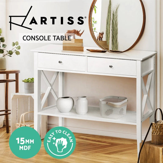 Artiss Console Table Hall Side Entry 2 Drawers Display White Desk Furniture