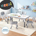 Keezi Kids Table and 4 Chairs Set Height Adjustable Toddler Drawing Desk Grey