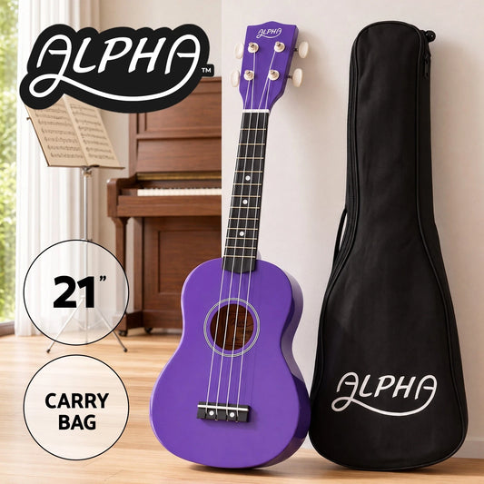 Alpha Ukulele Soprano Beginner Acoustic Small Guitar Kids Strings 21 Inch Purple