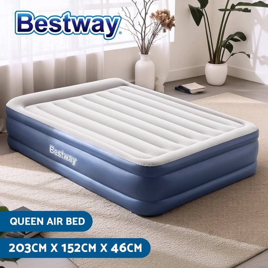 Bestway Air Mattress Inflatable Bed Built-in Pump Luxury QUEEN Airbed 46cm Blue
