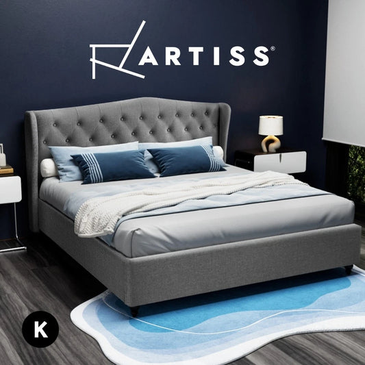 Artiss Bed Frame KING Single Size Mattress Base Wooden Platform Fabric Grey PIER