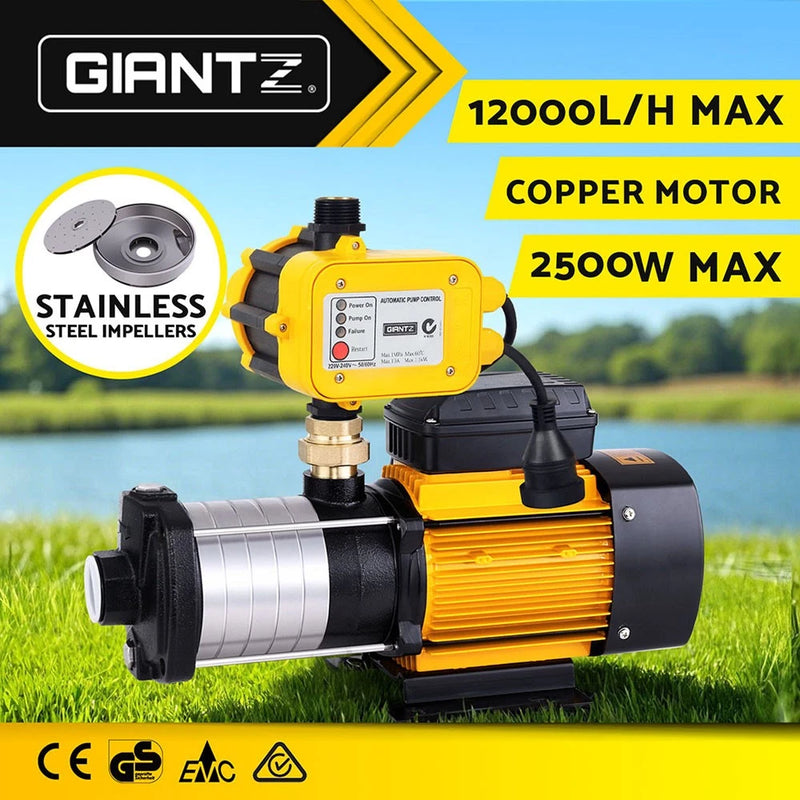 Giantz Garden Water Pump High Pressure 2500W Max 6-Stage Tank Irrigation Yellow
