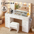 Artiss Dressing Table LED Vanity Desk Set Stool Charging Station Mirror White