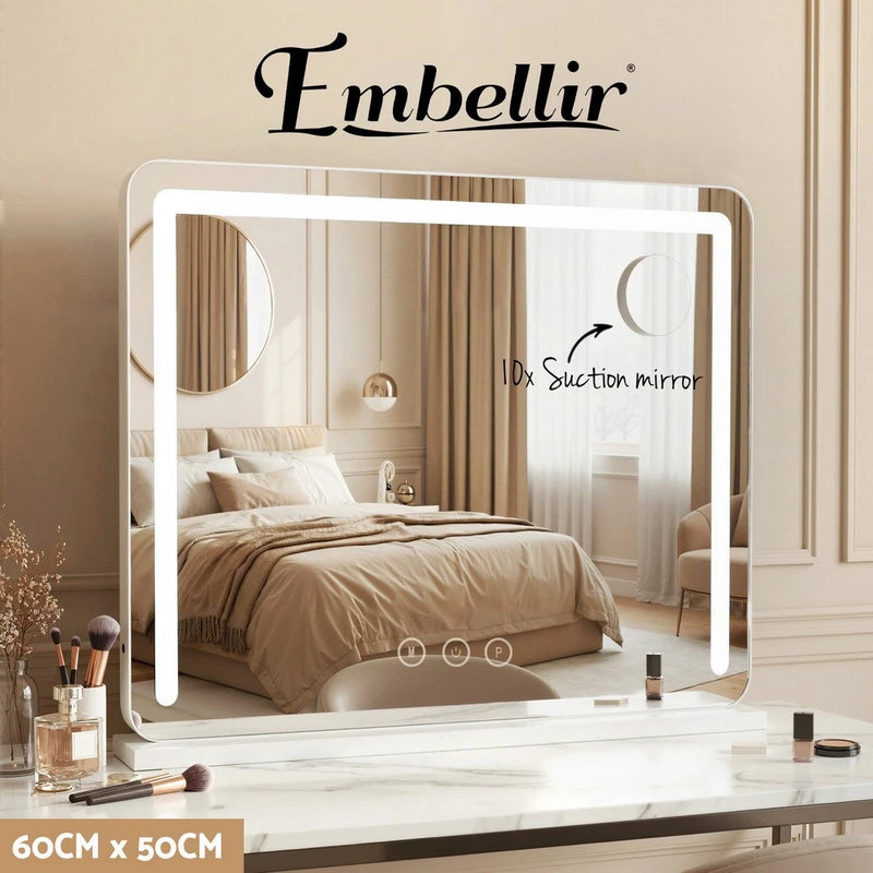 Embellir Makeup Mirror 60x50cm Hollywood Vanity with LED Light Tabletop White