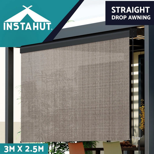 Instahut Outdoor Blinds Light Filtering Roll Down Awning Shade 3X2.5M Brown