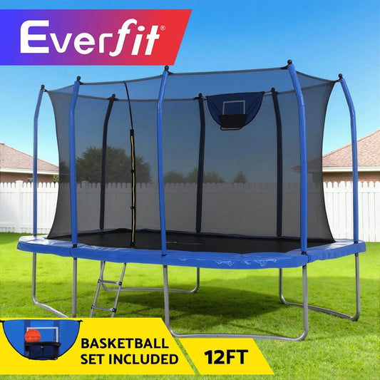 Everfit 12FT Trampoline Kids Rectangle Rebounder with Basketball Set Safety Net