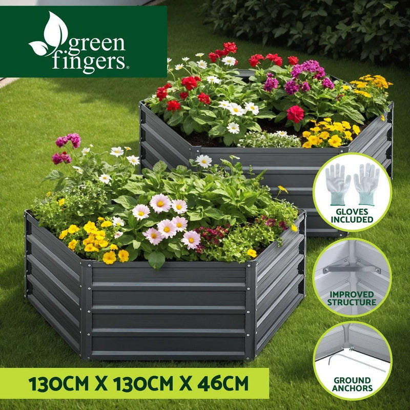 Green Fingers 2x Garden Bed 130x130x46cm Planter Box Raised Container Galvanised