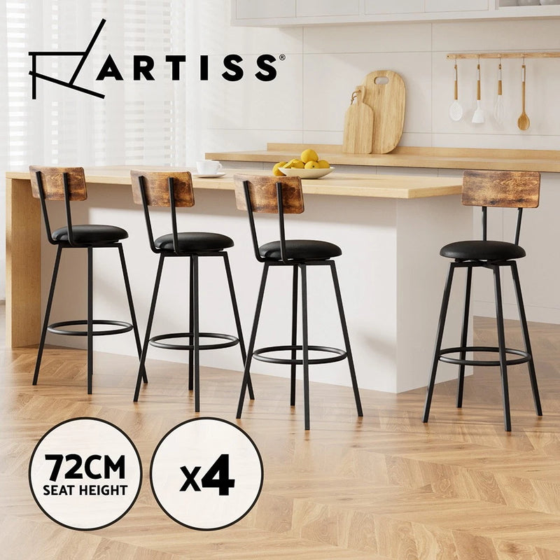 Artiss 4X Industrial Bar Stools Upholstered Counter Chairs Cushioned Steel Frame