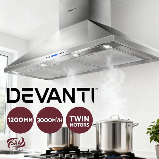 Devanti 1200mm Range Hood 120cm BBQ Rangehood Kitchen Canopy Stainless Steel