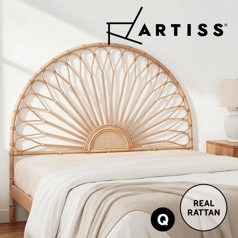 Artiss Bed Head Headboard Rattan Bed Frame Bedroom Base QUEEN Size Pine MARI