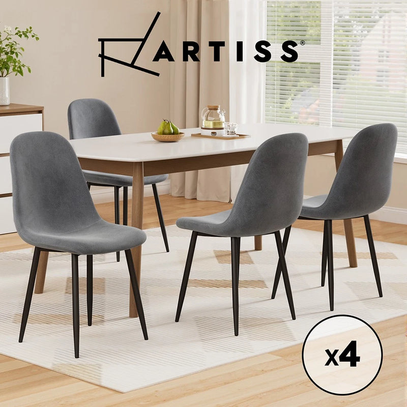 Artiss 4x Dining Chairs Cafe Lounge Kitchen Chair Upholstered Velvet Curved Grey
