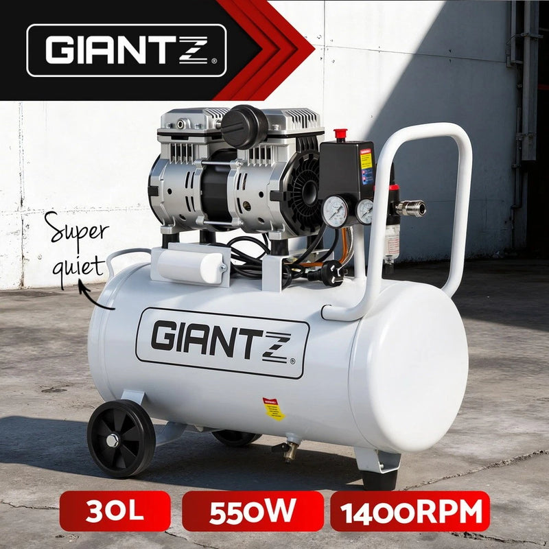 Giantz 30L Air Compressor Quiet 0.75HP Oil-Free Portable Tyre Inflator 40L/Min