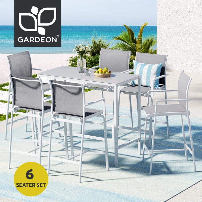 Gardeon 7PCS Outdoor Bar Set Stools Dining Chairs Table Patio Furniture White