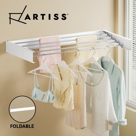 Artiss Clothes Rack Wall Mounted Airer Foldable Hidden Space 5 Rods White