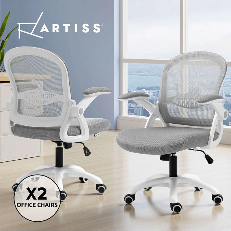 Artiss 2x Mesh Office Chair Computer Gaming Desk Chairs Work Study Mid Back Grey