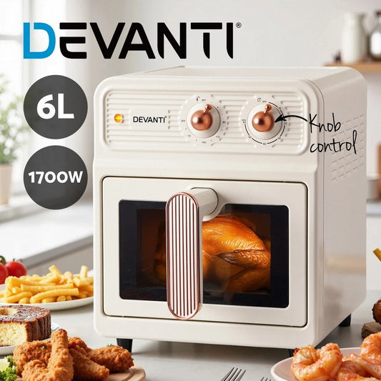 Devanti 6L Air Fryer Knob Control 1700W Cream