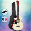 Alpha 38” Wooden Acoustic Guitar Left Handed Folk Classical Cutaway Steel
