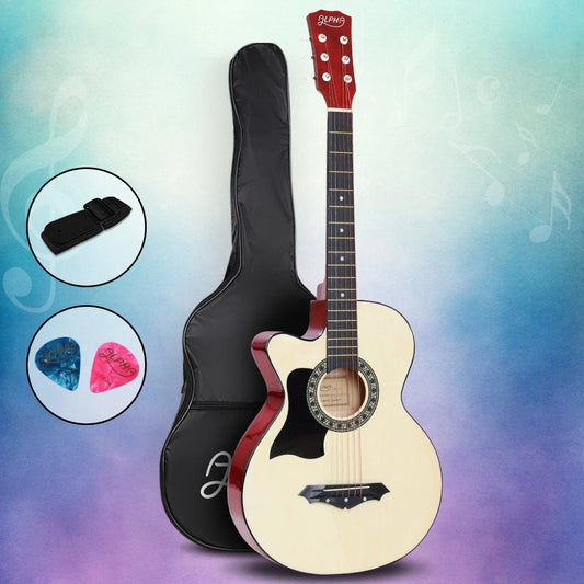Alpha 38” Wooden Acoustic Guitar Left Handed Folk Classical Cutaway Steel