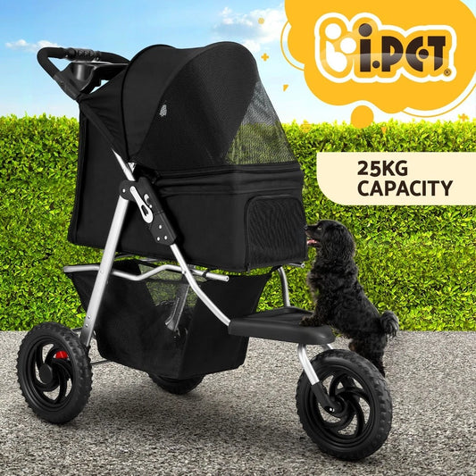 i.Pet Pet Dog Stroller Pram Large Cat Carrier Travel 3 Wheels Foldable Pushchair