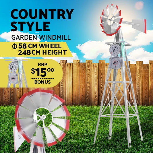 Gardeon Garden Windmill 8FT 245cm Metal Ornaments Outdoor Decor Ornamental