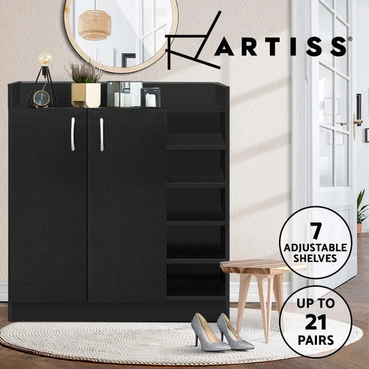 Artiss Shoe Rack Storage Cabinet 21 Pairs Organiser Shelf Cupboard Black