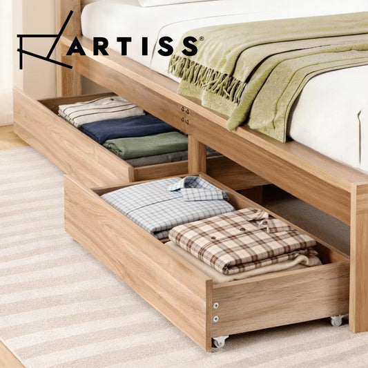 Artiss 2pcs Under Bed Storage with Wheels Rolling Wooden Drawers Single & Double